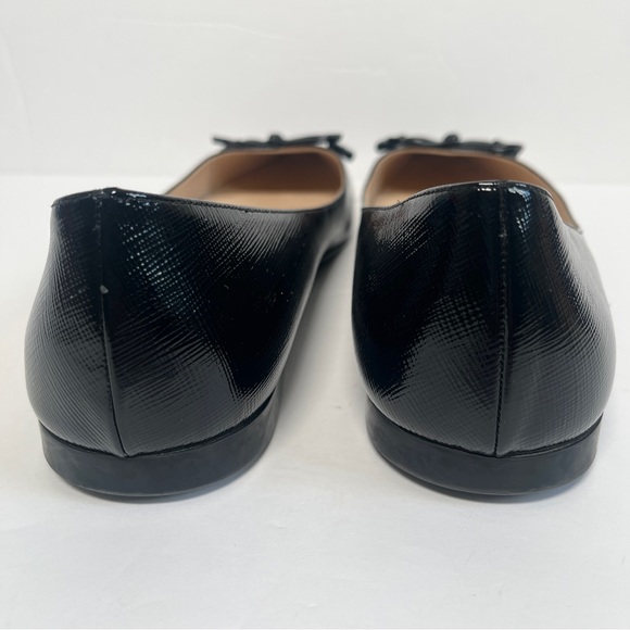 Prada Saffiano Leather Bow Logo Black Pointed Toe Flats - Picture 10 of 14
